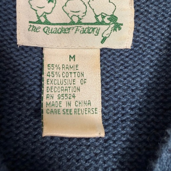 The Quaker Factory Blue Heart Flag USA Sweater Size M Ramie Cotton‎ American - Picture 3 of 8